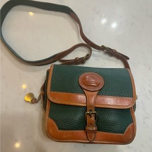 Vintage Dooney and Bourke Forrest green and tan buckle handbag